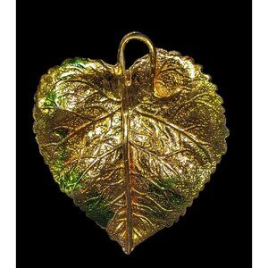 Vintage Cottagecore Green And Gold Tone Aspen Leaf Brooch